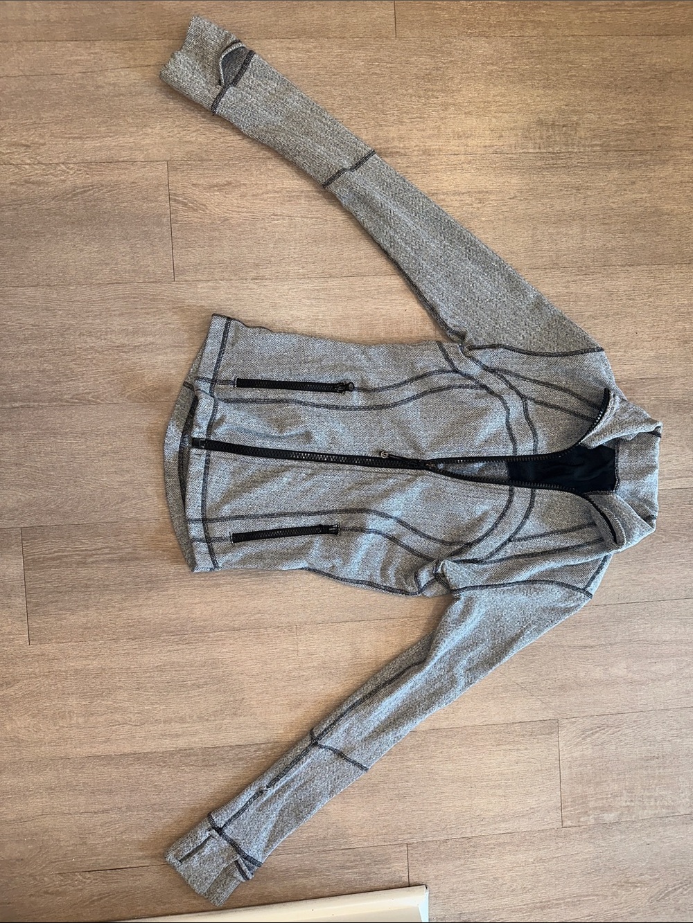 Lululemon Gray Houndstooth Zip-Up Athletic Jacket - Black Trim